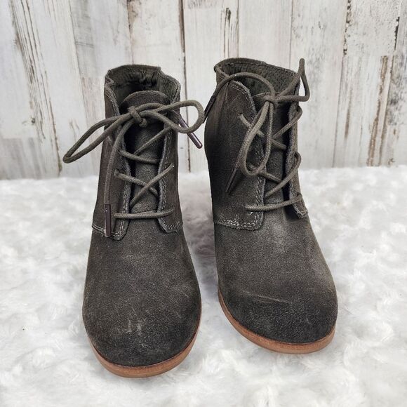 Toms Lunata Lace Up Snkle Booties Olive Green Suede Size 5 - Picture 9 of 9